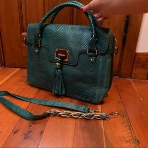 Embossed Snake Print Leather Satchel